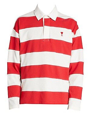 AMI Men's Ami De Couer Striped Polo - Ecru Red - Size Large | Saks Fifth Avenue