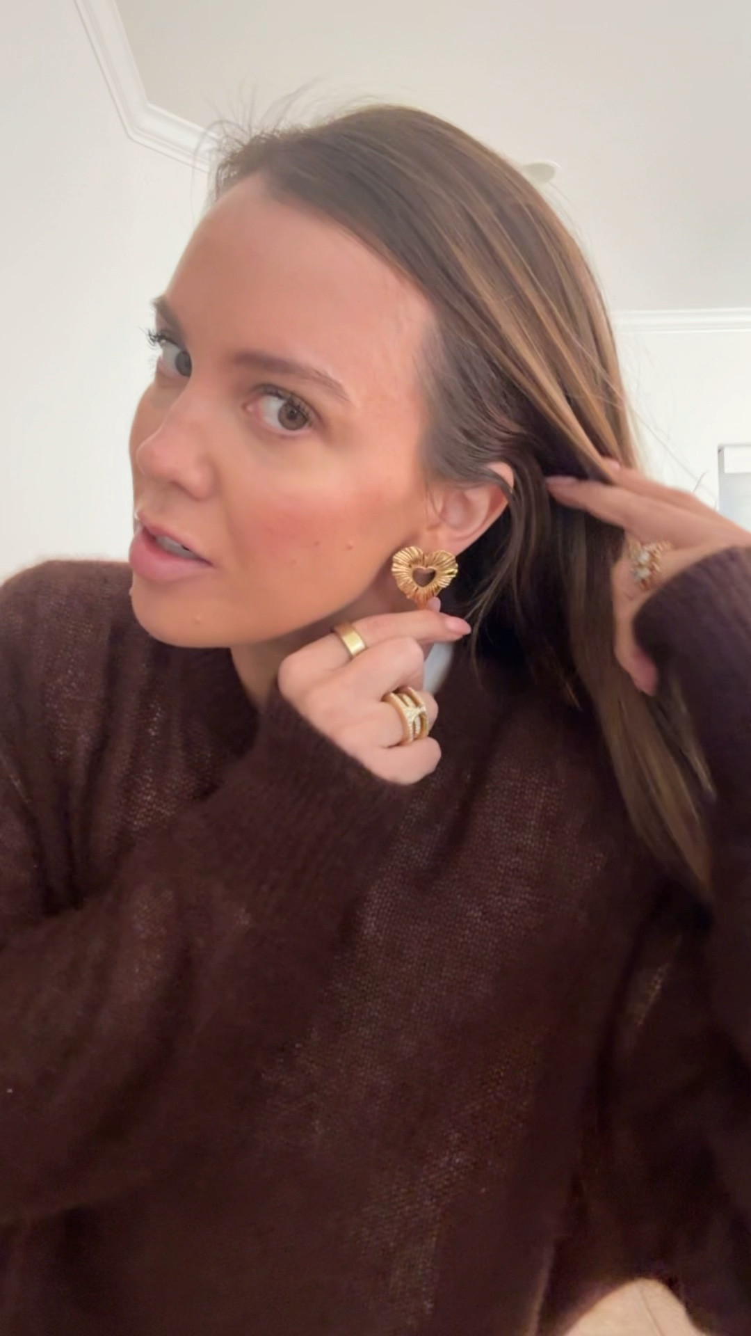 todays outfit. use code ASHANDEM for jewelry. wearing medium sweater, large long sleeve tee. 28 in jeans. boots fit tts 