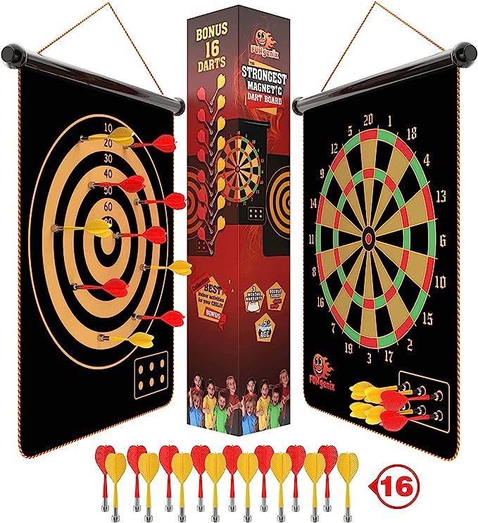 Fungenix, Magnetic Dart Board For Kids, Indoor Outdoor Darts Game, 12pcs Magnetic Darts, Double S... | Amazon (US)