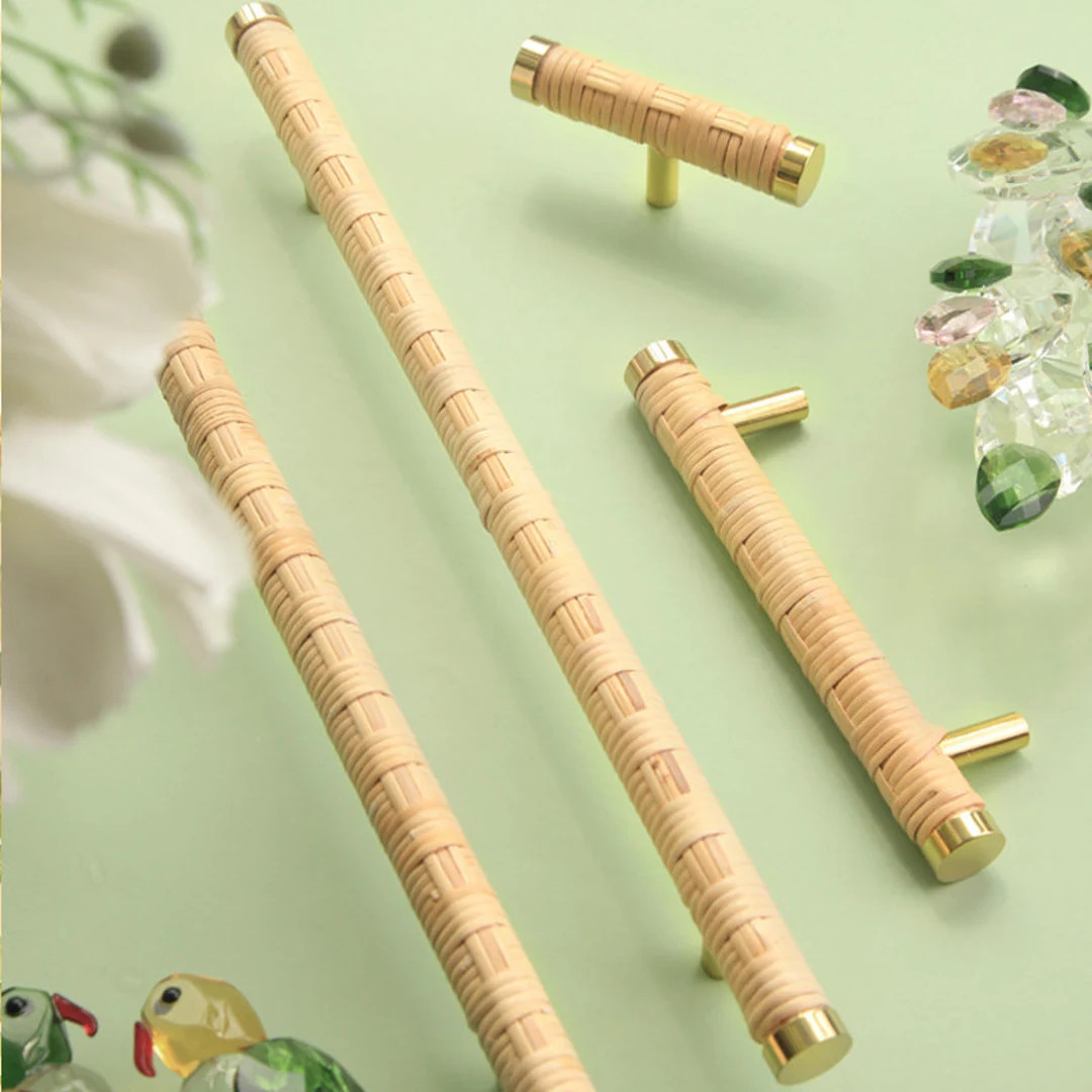 Natural Rattan Woven Hand Brass Handle, Cabinet Handle, Brass Base Wardrobe Handle Drawer Pull, F... | Etsy (US)