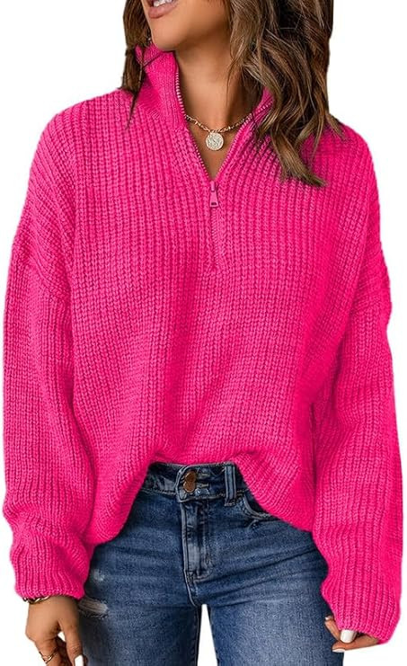 Dokotoo Womens Sweaters Long Sleeve 1/4 Zip Pullover Polo V Neck Dressy Casual Tops | Amazon (US)