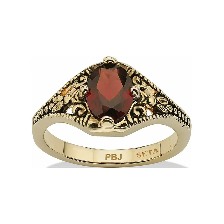 PalmBeach Jewelry Oval-Cut Genuine Garnet Vintage-Style Ring 1.40 TCW Yellow Gold-Plated | Walmart (US)