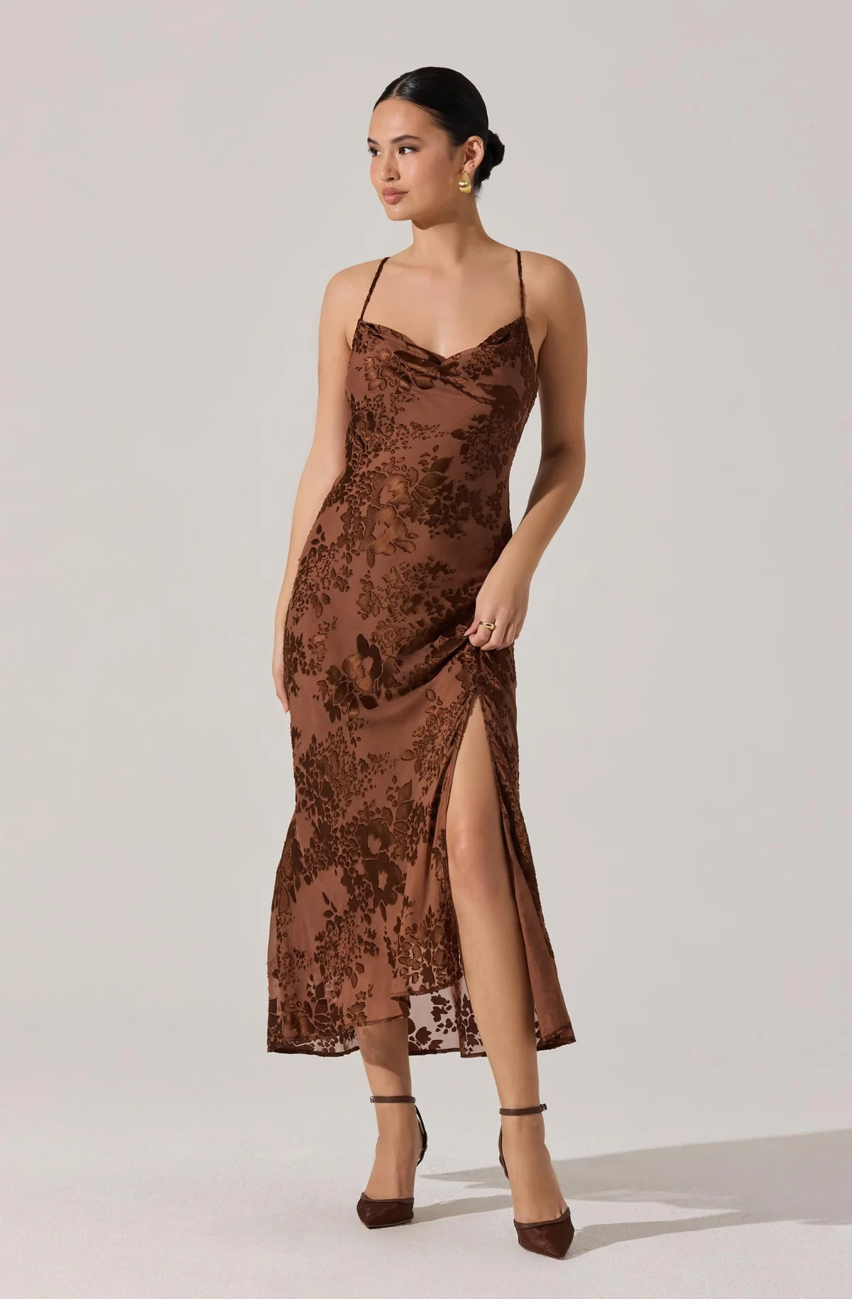 Gaia Burnout Midi Dress - Brown floral / XS | ASTR The Label (US)