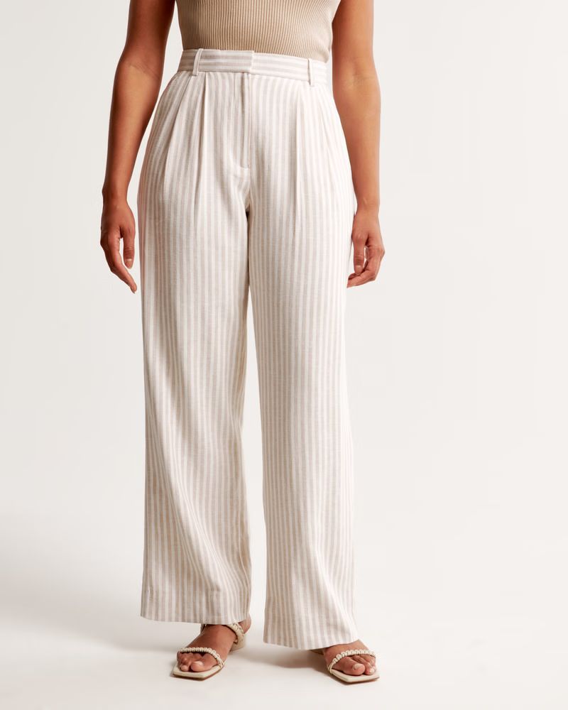 Women's Curve Love A&F Sloane Tailored Linen-Blend Pant | Women's Clearance | Abercrombie.com | Abercrombie & Fitch (US)