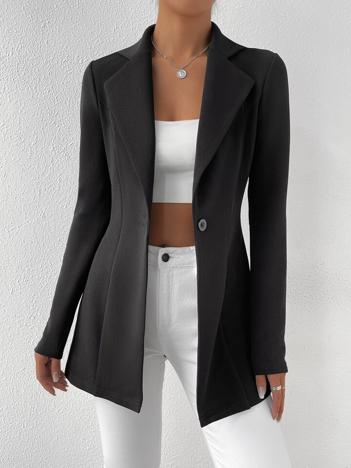 SHEIN Privé Single Button Lapel Collar Blazer | SHEIN