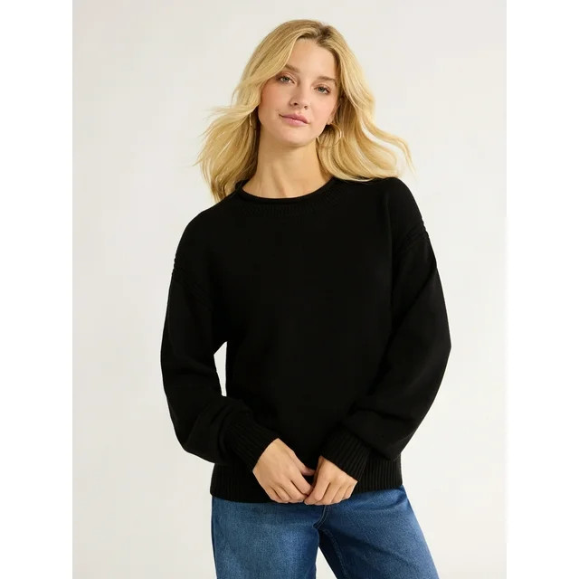 Free Assembly Women's Roll Neck Cotton Sweater with Long Sleeves, Midweight, Sizes XS-XXL | Walmart (US)