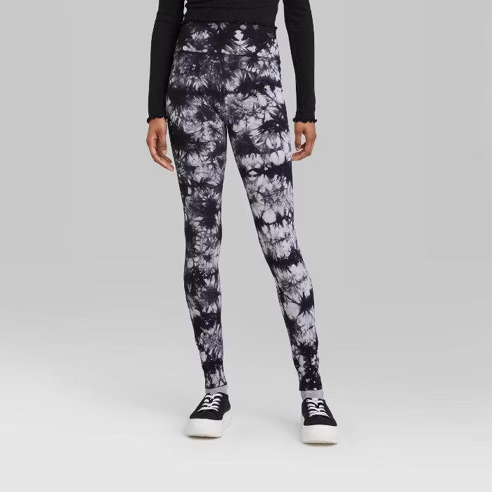 Women's High-Rise Tie-Dye Leggings - Wild Fable™ Black/White | Target