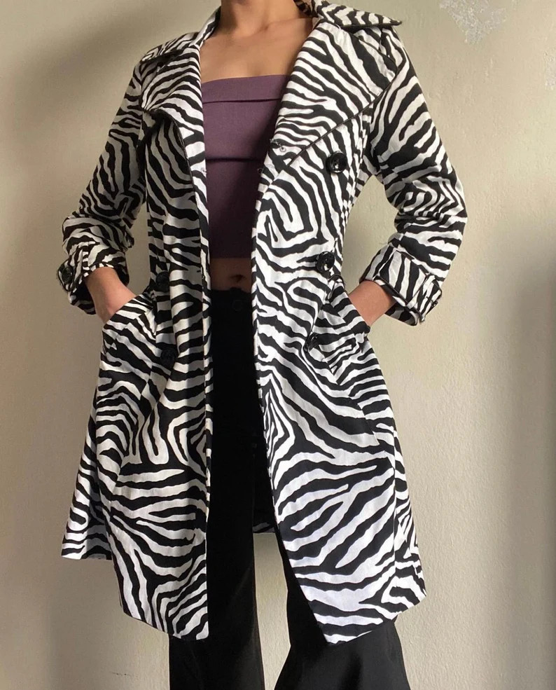 Rare Y2k 2000's Zebra Printed Trench Vintage Coat Animal - Etsy | Etsy (US)