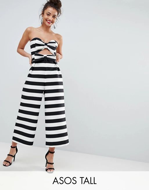 ASOS TALL Bow Jumpsuit in Structured Fabric in Stripe | ASOS US