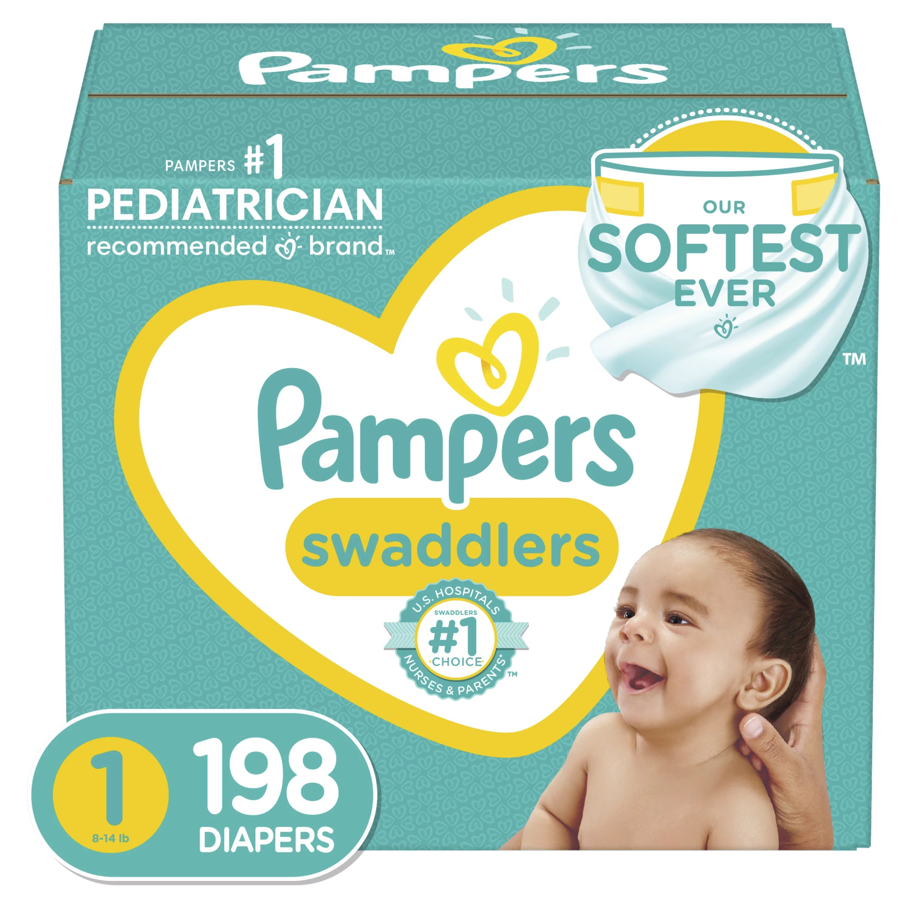 Pampers Swaddlers Newborn Diapers, Soft and Absorbent, Size 1, 198 ct - Walmart.com | Walmart (US)