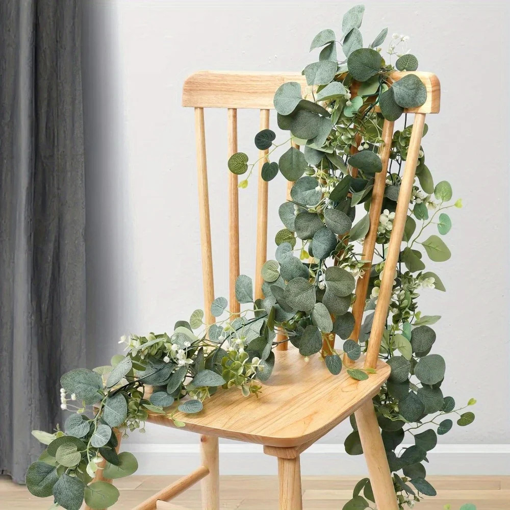 2 PCS Faux Silver Dollar Greenery Garland Vines with White Flower Boxwood 70.87inch Artificial Eu... | Wayfair North America