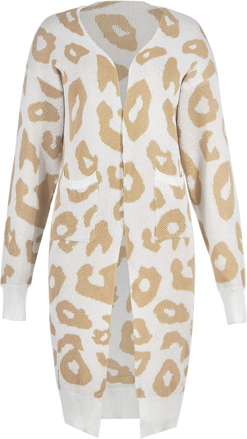 Angashion Women's Long Sleeves Leopard Print Knitting Cardigan Open Front Warm Sweater Outwear Co... | Amazon (US)