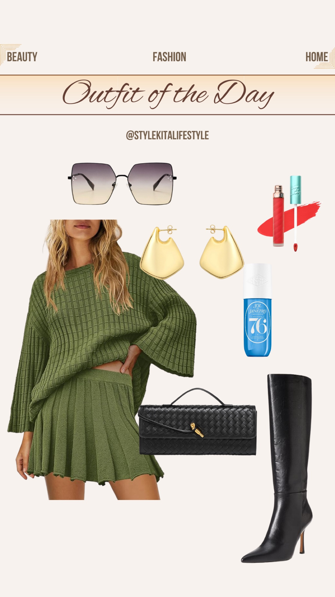 Olive green sweater & skirt set for the holidays.

#LTKStyleTip #LTKHoliday