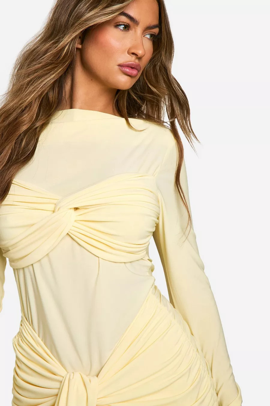 Ruched Twist Detail Mini Dress | boohoo (US & Canada)