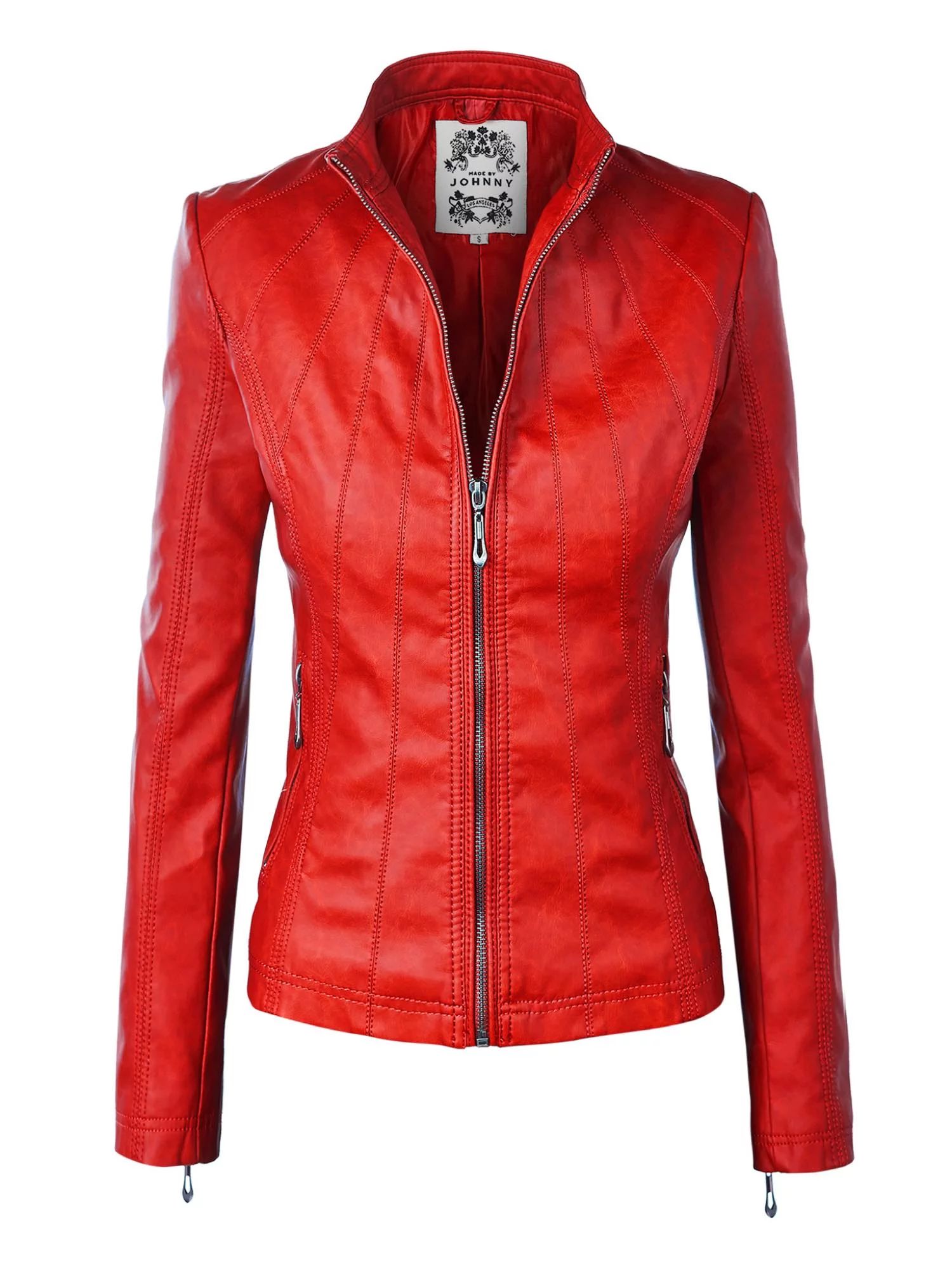 MBJ WJC877 Womens Panelled Faux Leather Moto Jacket S RED | Walmart (US)
