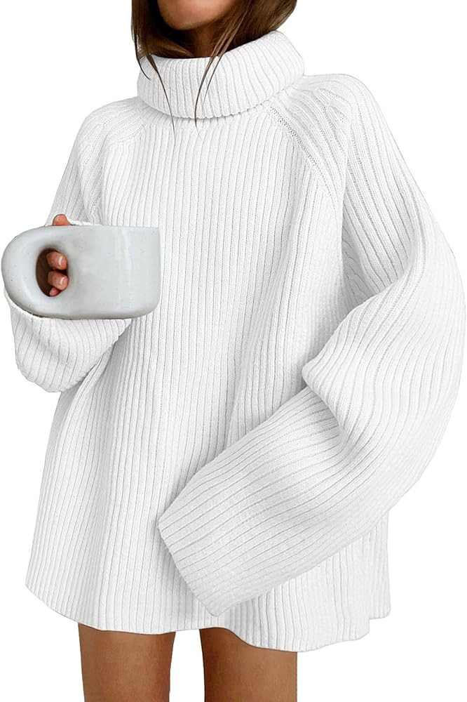 LILLUSORY Women's Oversized Turtleneck Chunky Knit Sweater Loose Fit Ribbed Tunic Mini Sweater Dr... | Amazon (US)