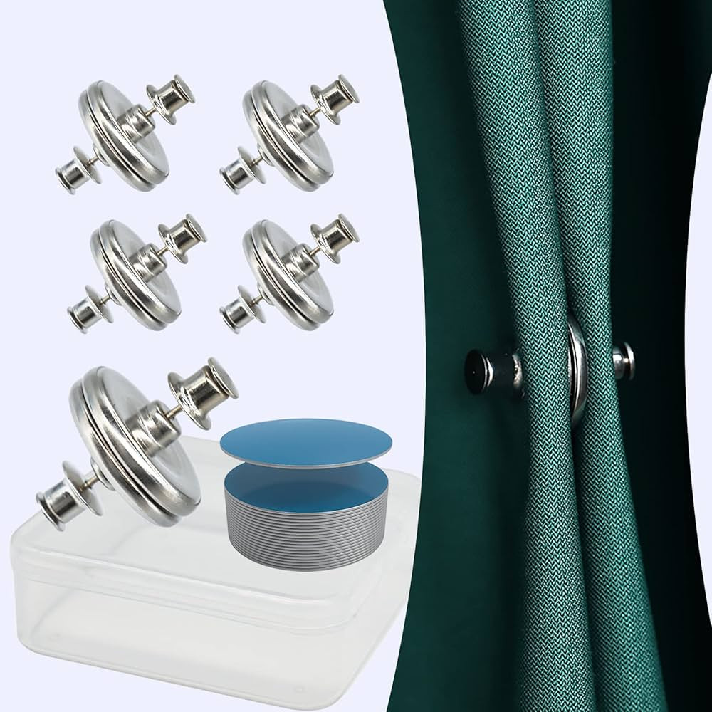 KOXXUD Magnetic Curtain Holder, Shower Curtain Clips with Tack, Drapery Magnetic Closure Buckle t... | Amazon (US)