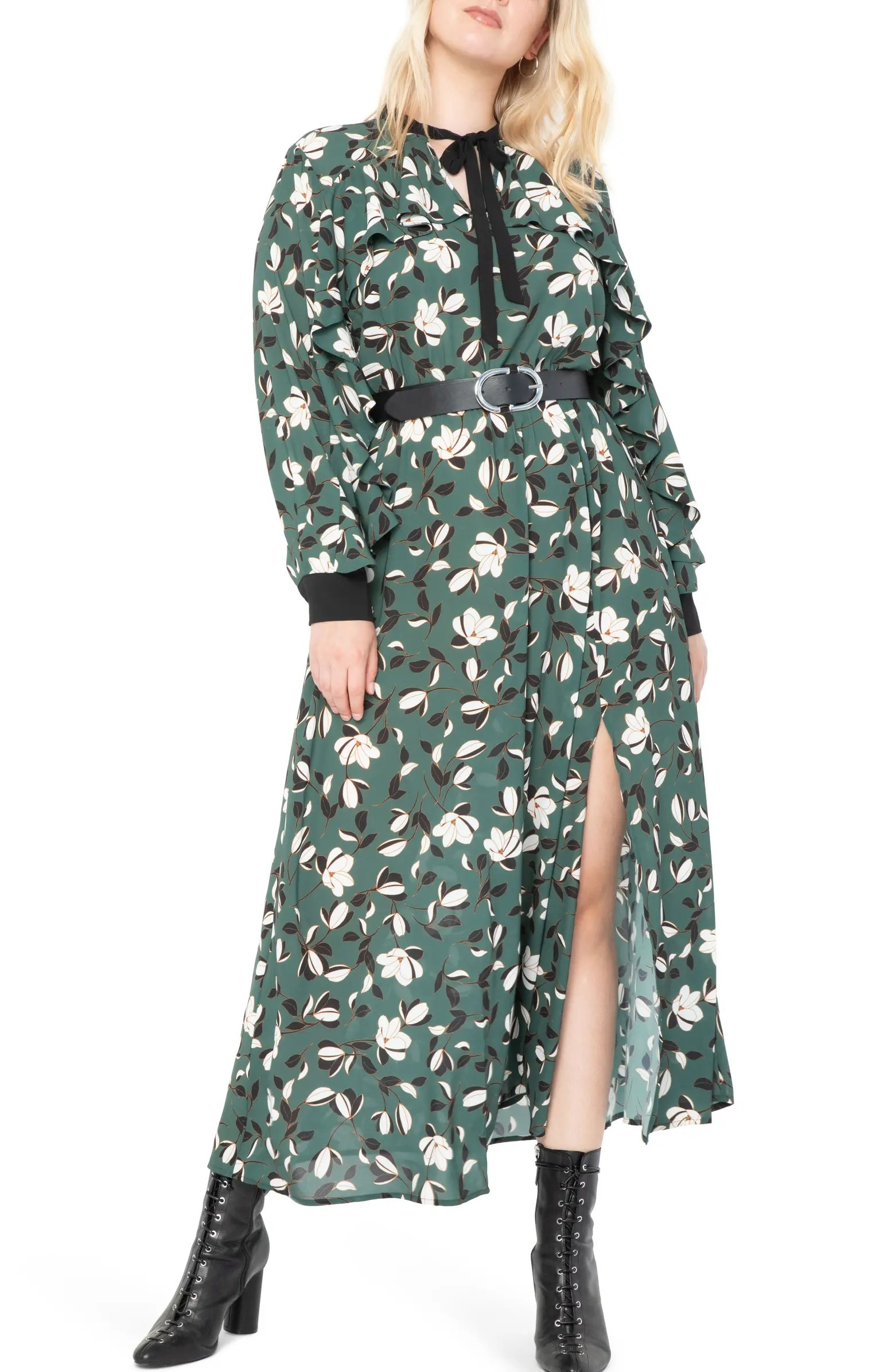 Print Side Slit Long Sleeve Maxi Dress | Nordstrom