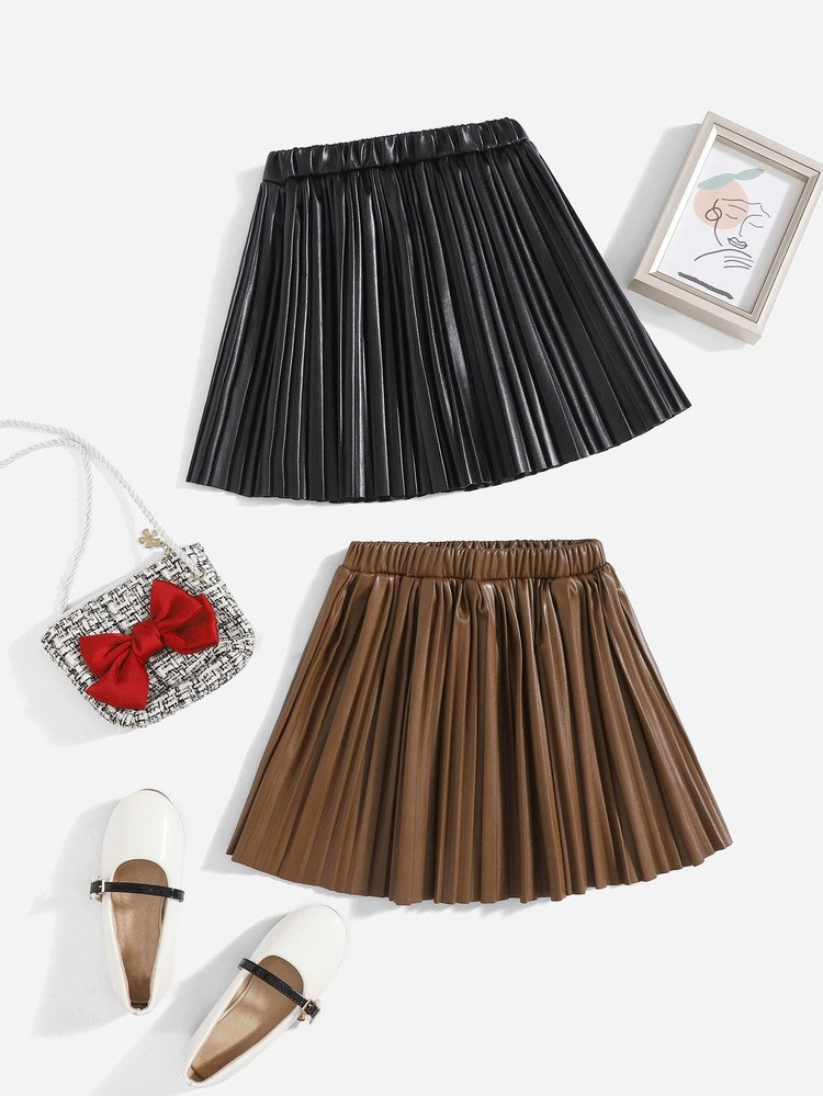 Toddler Girls 2pcs PU Pleated Skirt | SHEIN