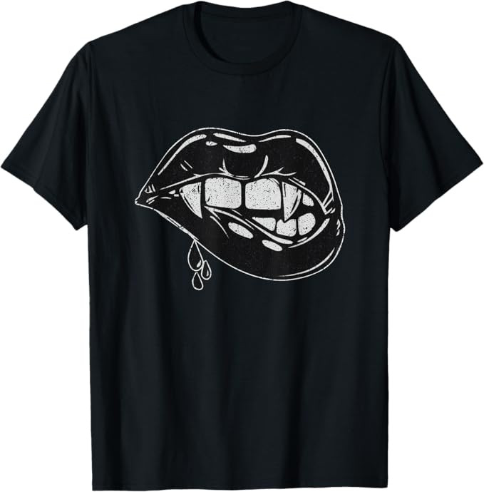 Halloween Vampire Fangs Female Lips Design T-Shirt | Amazon (US)