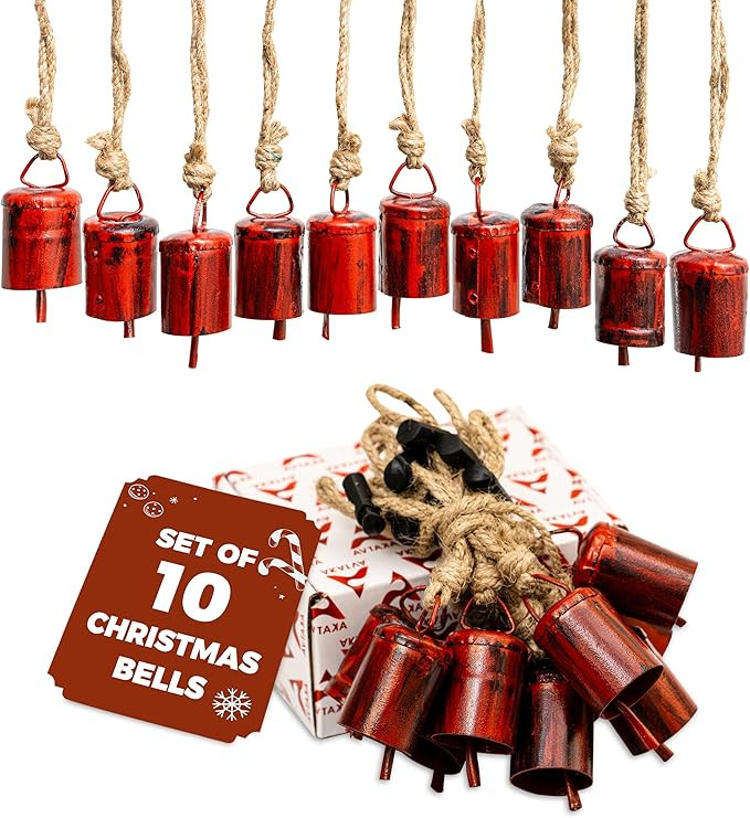 Red Christmas Ornaments Set – Vintage Christmas Decor for Tree – Red Christmas Bells – Chri... | Amazon (US)