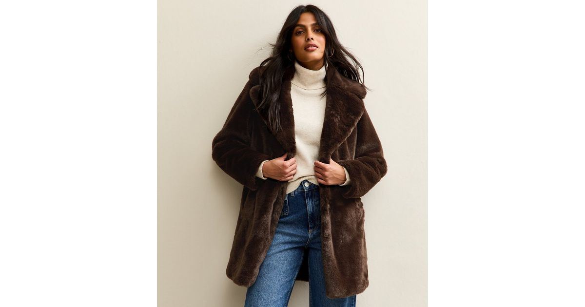Brown Faux Fur Midi Coat | New Look | New Look (UK)