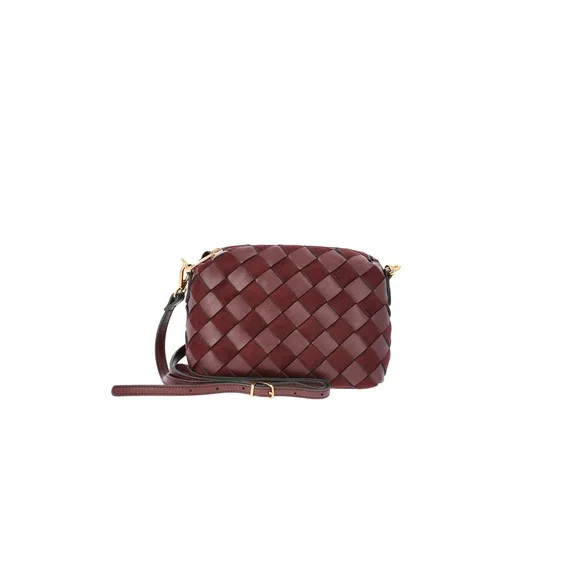 Time and Tru Women's Woven Faux Leather and Suede Mini Crossbody Bag, Burgundy | Walmart (US)