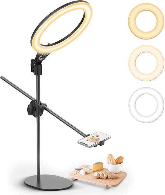 [Upgraded Base] ULANZI Overhead Phone Mount with 10" Selfie Ring Light, Tabletop Light Stand with... | Amazon (US)