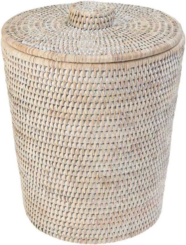 KOUBOO La Jolla Rattan Round Waste Basket with Plastic Insert & Lid, White Wash | Amazon (US)