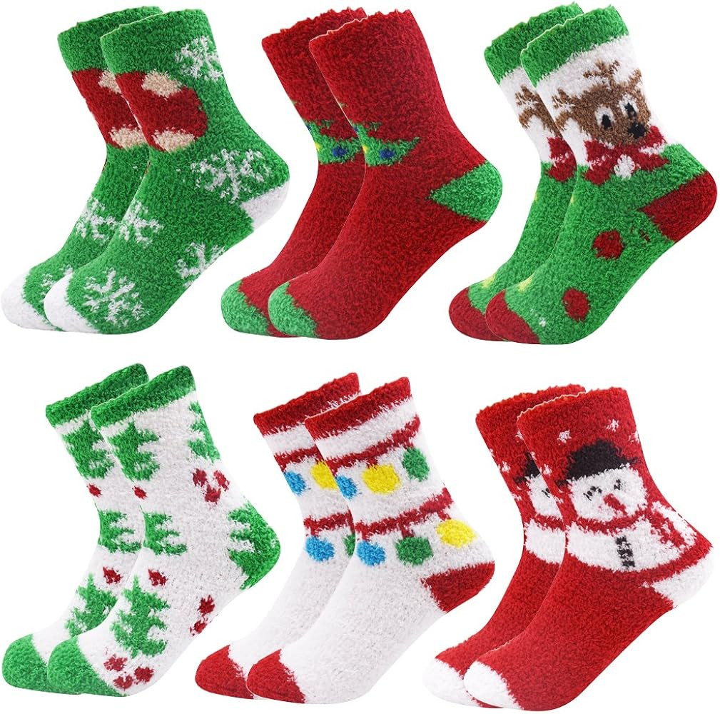 October Elf 6 Pairs Adult Christmas Holiday Socks - Warm, Cozy Fuzzy Socks With Plus Size And Ant... | Amazon (US)
