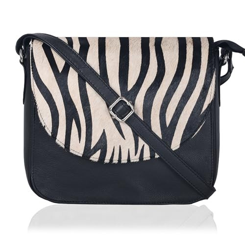Genuine Leather Shoulder Crossbody Purse For Women with Adjustable Strap, Mobile Pocket & Outside & Inside Zipper (Black NDM Zebra) | Amazon (US)