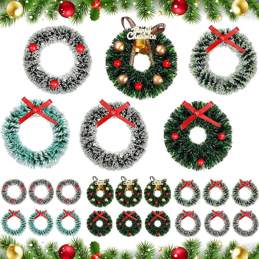 18 Pieces Dollhouse Miniature Christmas Wreath Hanging Wreath Christmas Decoration Dollhouse Acce... | Amazon (US)