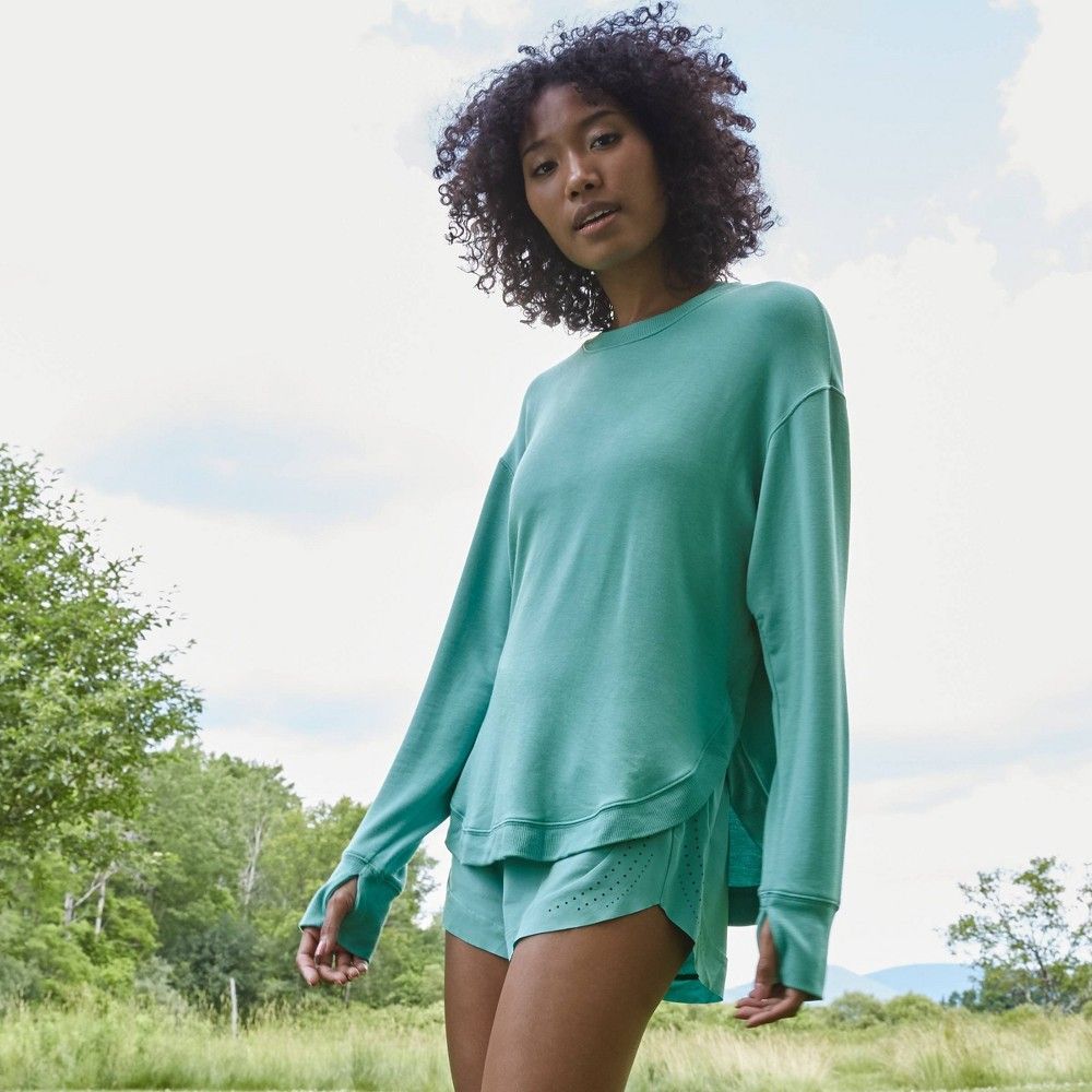 Women's Cozy Curved Hem Sweatshirt - JoyLab Turquoise XS | Target