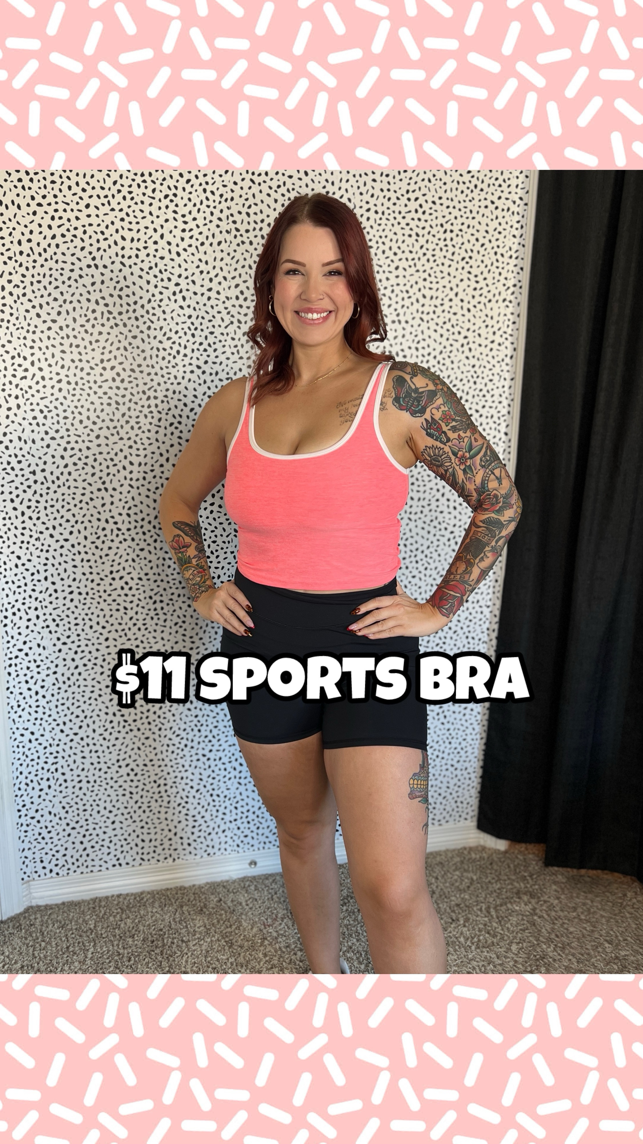 $11 long cami sports bra from Walmart!
Bright pink and a pretty deep green! (They also have blue and black!) White border along straps and neckline, built in shelf bra and removable pads.
Typically I buy a L-XL, but the large was too big near my armpits… shockingly the medium fits perfect. So I suggest maybe sizing down.


#LTKSaleAlert #LTKActive #LTKMidsize