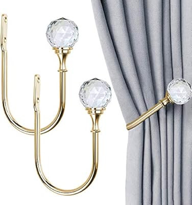 Curtain Drapery Holdbacks, 2 Pack U Shaped Decorative Wall Curtain Rod Hooks with Clear Crystal B... | Amazon (US)
