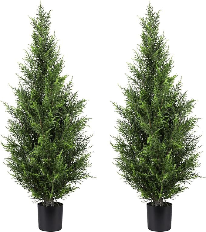 Artificial Topiary Cedar Trees 3.5FT Artificial Cedar Pine Tree Potted UV Rated Plant Fake Plants... | Amazon (US)