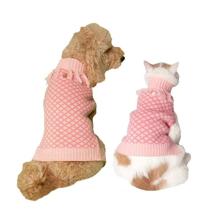 Vibrant Life Holiday Pink Tassel Diamond Knit Dog Sweater and Cat Sweater | Walmart (US)
