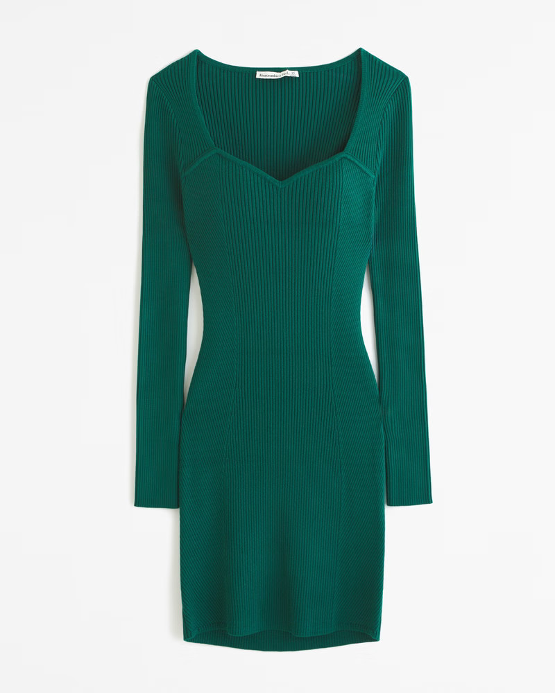 Long-Sleeve Sweetheart Mini Sweater Dress | Abercrombie & Fitch (US)
