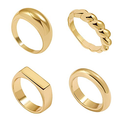 ERPELS 4Pcs Thick Dome Chunky Rings Gold Simple Knuckle Ring Set Twisted Ring Minimalist Statement Ring Size 6-9 | Amazon (US)