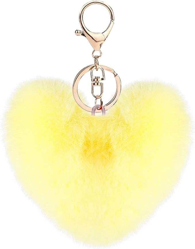 Artificial Faux Rabbit Fur Keychain Fluffy Heart Plush Pom Charm Key Chain Purse Handbag for Wome... | Amazon (US)