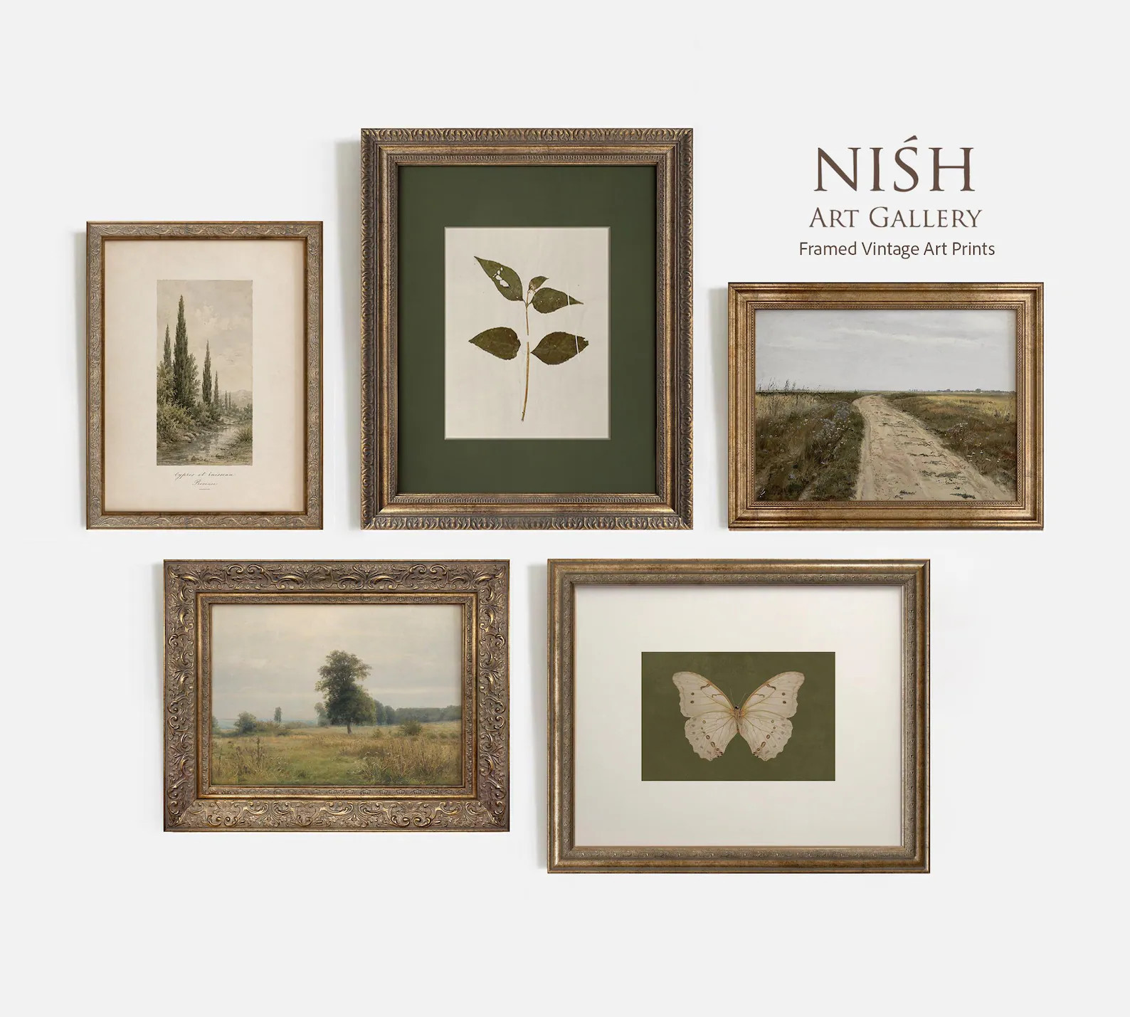 Set of 5 Framed Vintage Botanical Prints, Green Neutral Gallery Wall Decor | Etsy (Global)