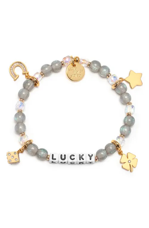 Little Words Project Lucky Beaded Stretch Bracelet in Grey at Nordstrom, Size Small | Nordstrom