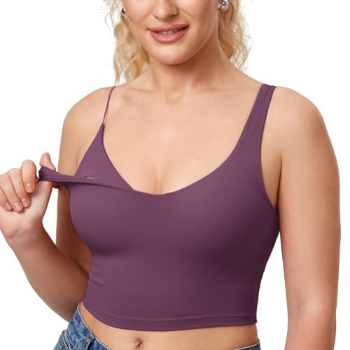 MOMANDA Women's Nursing Bras Longline Sports Breastfeeding V Neck Sleeveless Crop Tank Top with Built in Bra Deep Purple X-Small | Amazon (US)