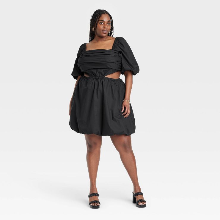 Women's Puff Short Sleeve Cut Out Bubble A-line Dress - A New Day™ Black 1x : Target | Target