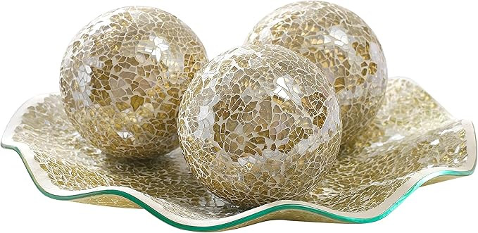 WHOLE HOUSEWARES 11.5" Glass Mosaic Decorative Tray Dish Plate Centerpiece Bowl with 3PCS 3.75" M... | Amazon (US)