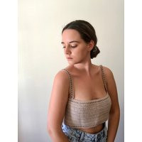 Beige Crop Top, Knit Tank Handknit Tube Boho Chic Crochet Minimal Chic, Sleeveless Simple | Etsy (US)