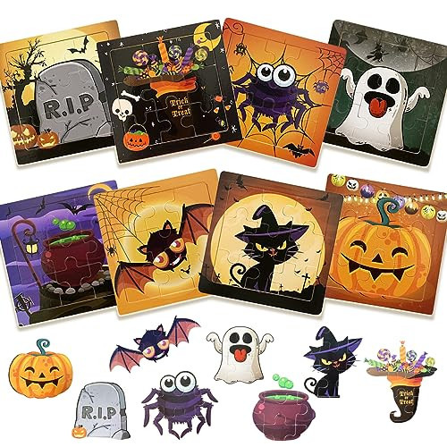 Anditoy 8 Pack Halloween 9 Pieces Wooden Puzzles for Kids Toddlers - Party Favors, Treat Bags Gifts, Toys | Amazon (US)