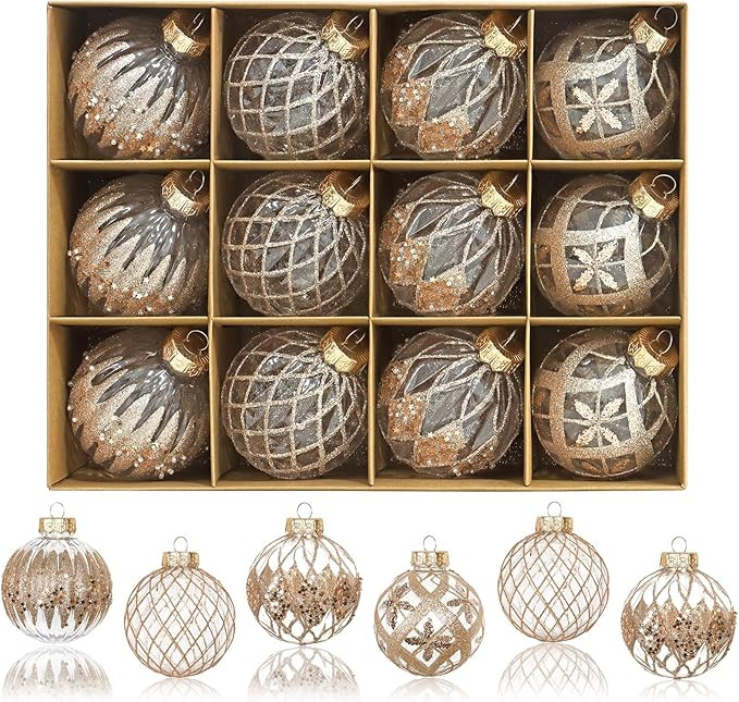 Dremisland 12PCS Christmas Baubles Champagne Christmas Tree Decorations Set 80mm Large Glitter Xm... | Amazon (UK)