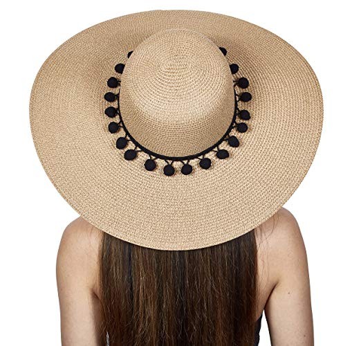 The Chic Soul Pom Pom Multi-Color Floppy Sun Straw Beach Hat | Amazon (US)