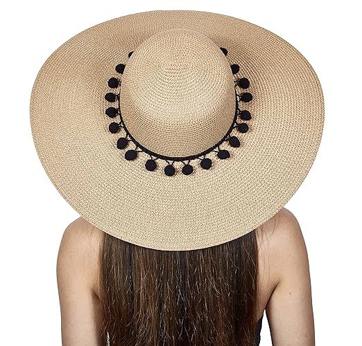The Chic Soul Pom Pom Multi-Color Floppy Sun Straw Beach Hat | Amazon (US)